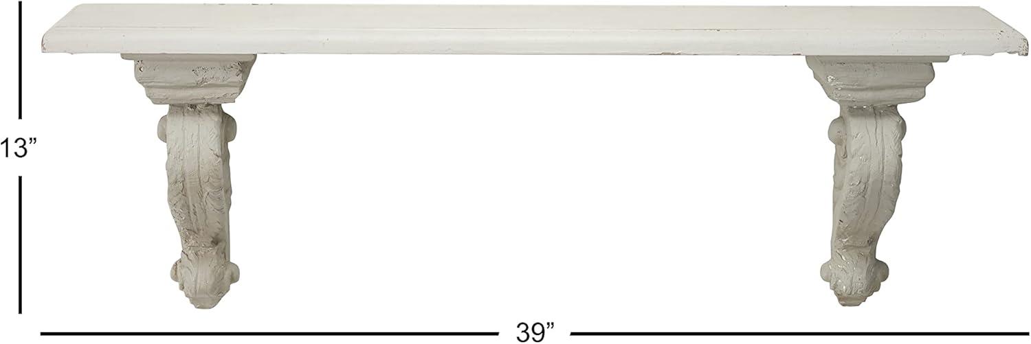 Farmhouse Wood Rectangle Wall Shelf White - Olivia & May: Antiqued Finish, No Hooks, Fir Wood Construction