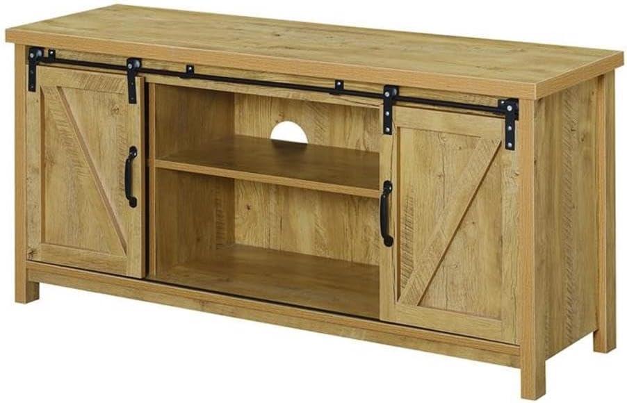 Convenience Concepts Blake Barn Door TV Stand with Shelves and Sliding Cabinets for TVs up to 60 Inches, English Oak