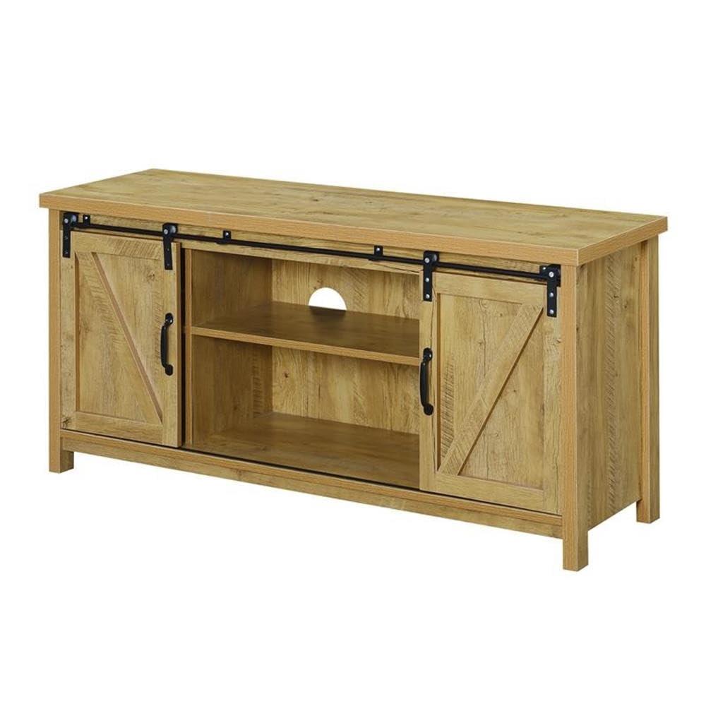 Convenience Concepts Blake Barn Door TV Stand with Shelves and Sliding Cabinets for TVs up to 60 Inches, English Oak