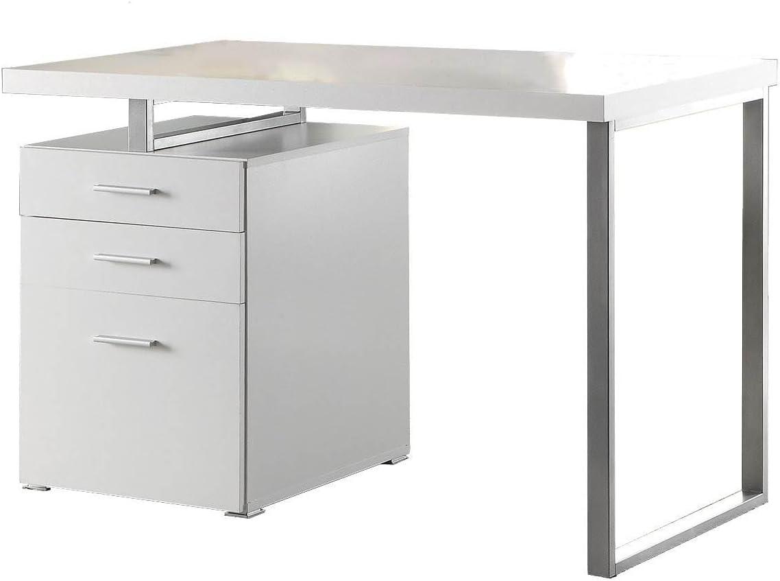 Contemporary White Home Office Desk with Adjustable Height and File Cabinet