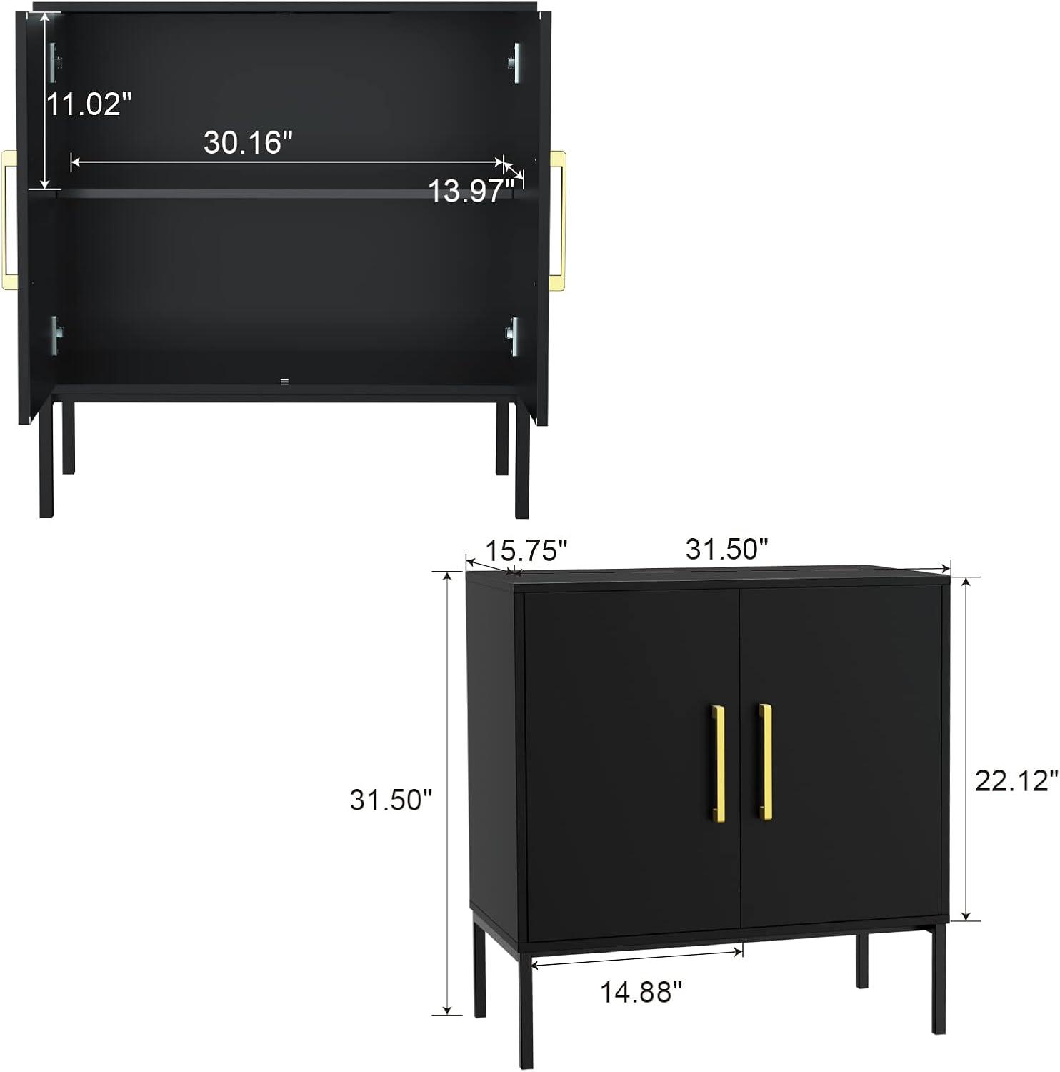 Sideboard Buffet Cabinet, Black Storage Cabinet with 2 Doors and Adjustable Shelves, Accent Cabinet for Dining Room,Hallway