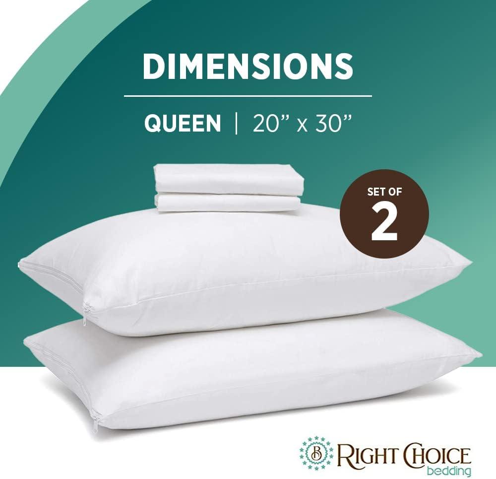 Right Choice Bedding 100% Cotton Queen Pillow Protector with Zipper – (2 Pack)
