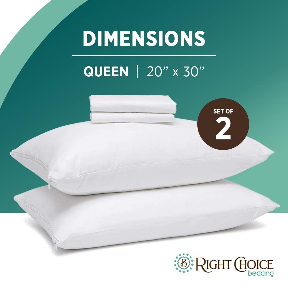 Right Choice Bedding 100% Cotton Queen Pillow Protector with Zipper – (2 Pack)