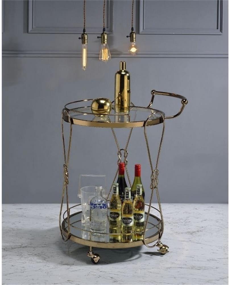 25" Zekera Serving Cart Champagne with Glass Shelves & Metal Wheels - Acme Furniture