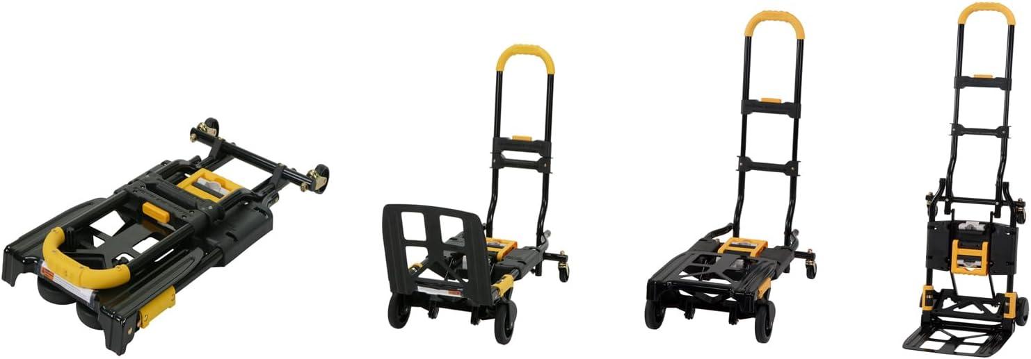 COSCO Compact 2-in-1 Folding Hand Truck and Rolling Cart with Extendable Handle, Black/Yellow