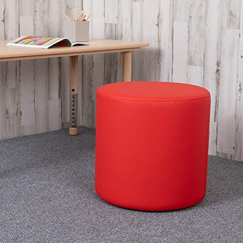 Modern Classroom Red Plywood Round Ottoman with Leveling Glides