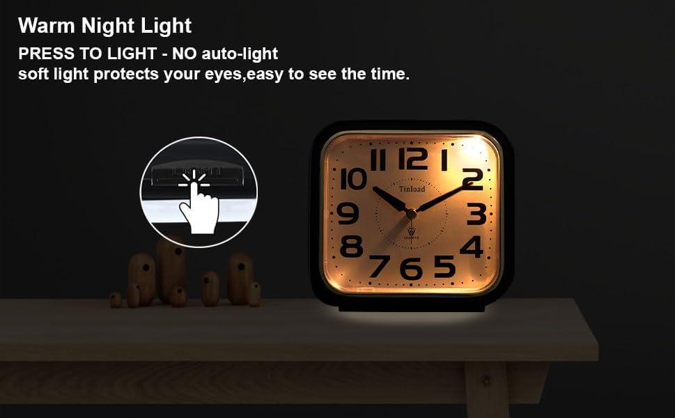 5.5" Silent Analog Alarm Clock Non Ticking, Gentle Wake, Beep Sounds, Increasing Volume, Battery Operated Snooze and Light Functions, Easy Set, Black (Best for Elder)