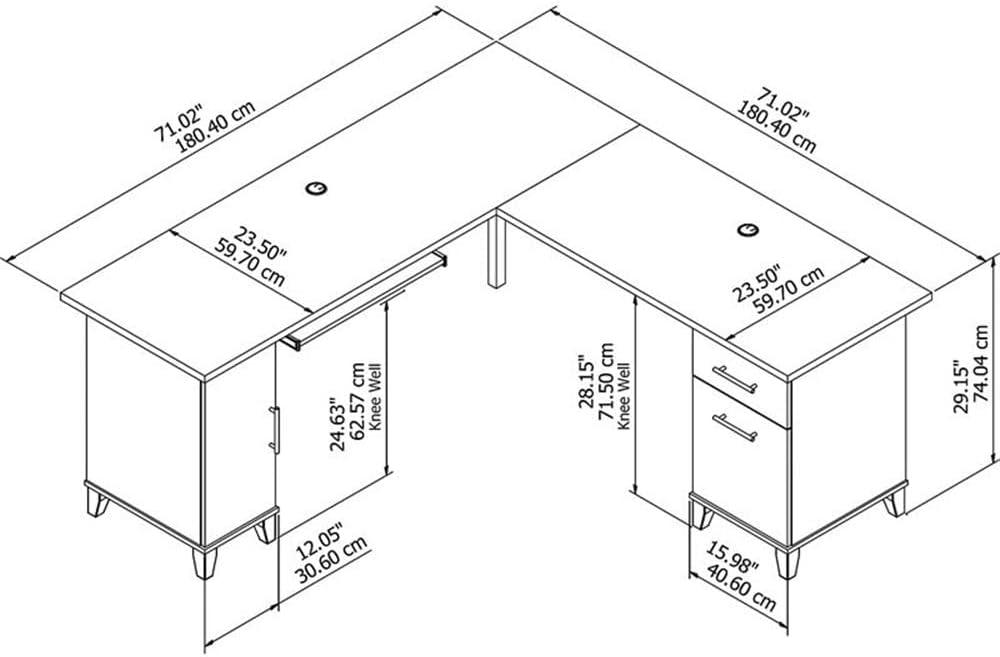 Platinum Gray L-Shaped Wood Desk with Drawer and Keyboard Tray