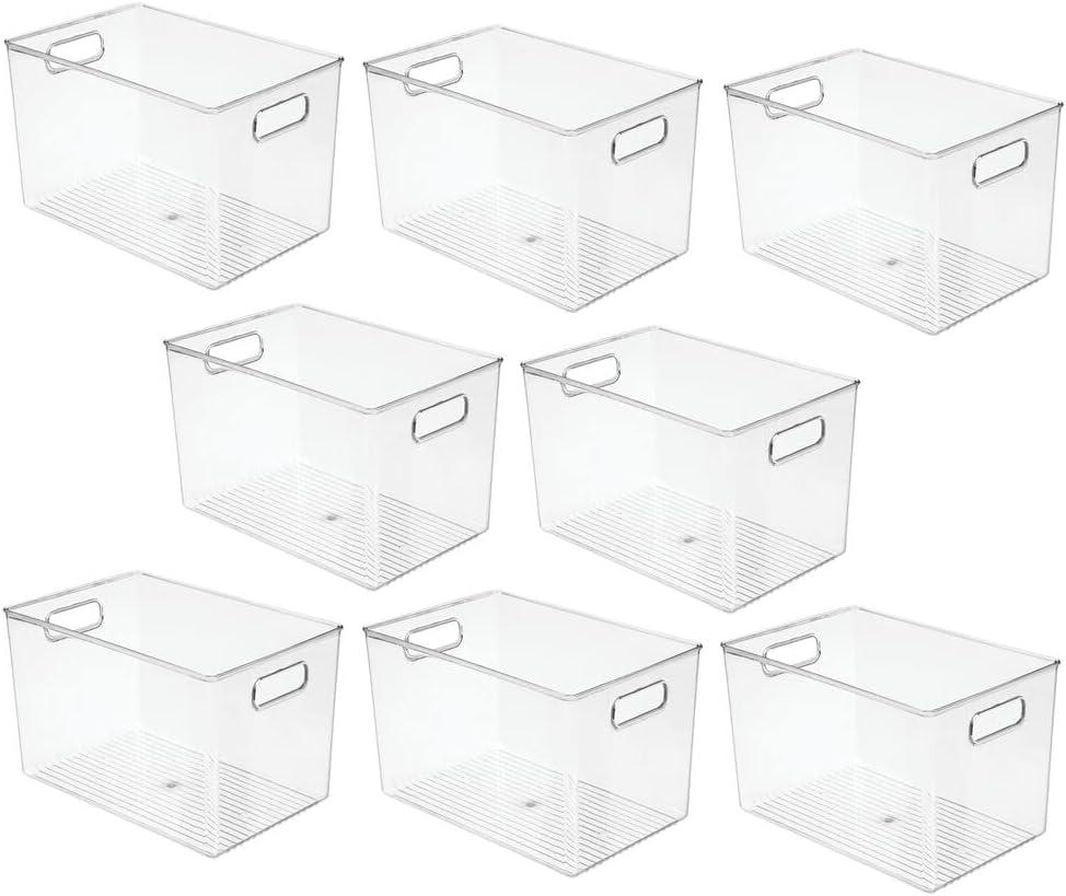 mDesign Deep Plastic Home Storage Organizer Bin, Built-In Handles, 8 Pack, Clear