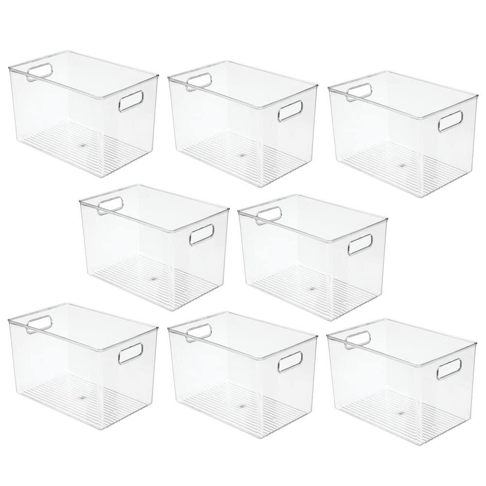 mDesign Deep Plastic Home Storage Organizer Bin, Built-In Handles, 8 Pack, Clear