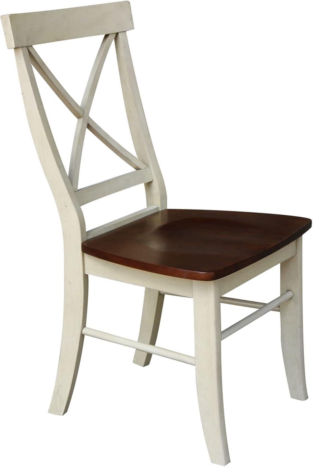 Set of 2 X Back Chairs with Solid Wood Seats Antiqued Almond/Espresso - International Concepts: Hardwood High Back Dining Furniture