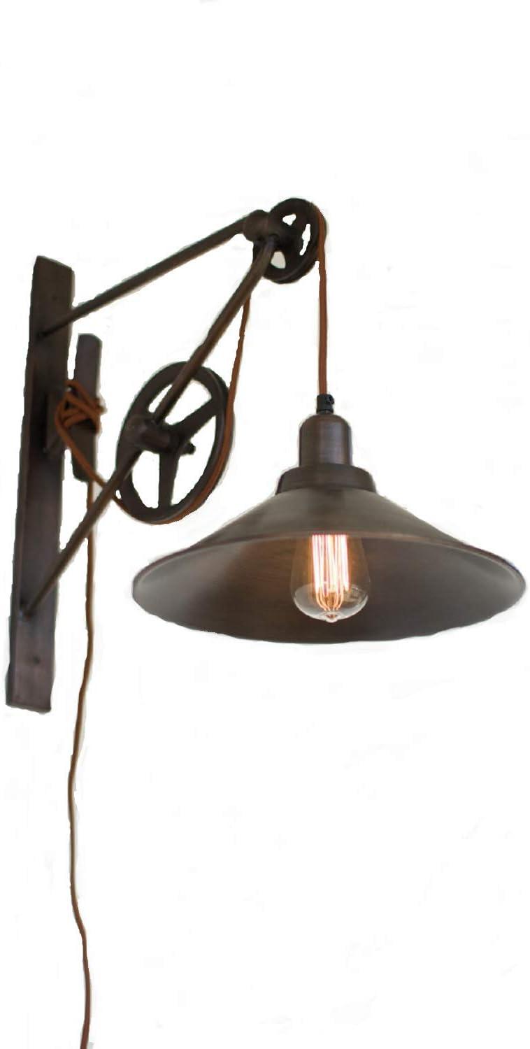 Industrial Black Metal Double Pulley Adjustable Wall Sconce