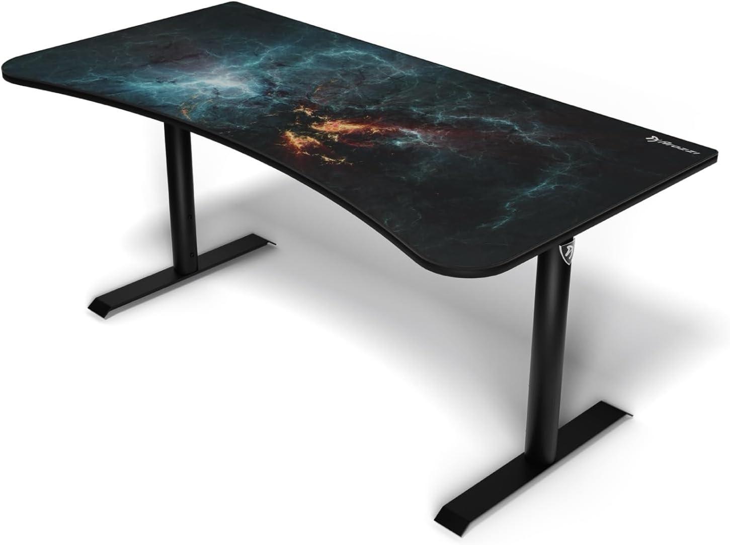 Omega Black Adjustable Height Curved Gaming Desk with Water-Resistant Mat