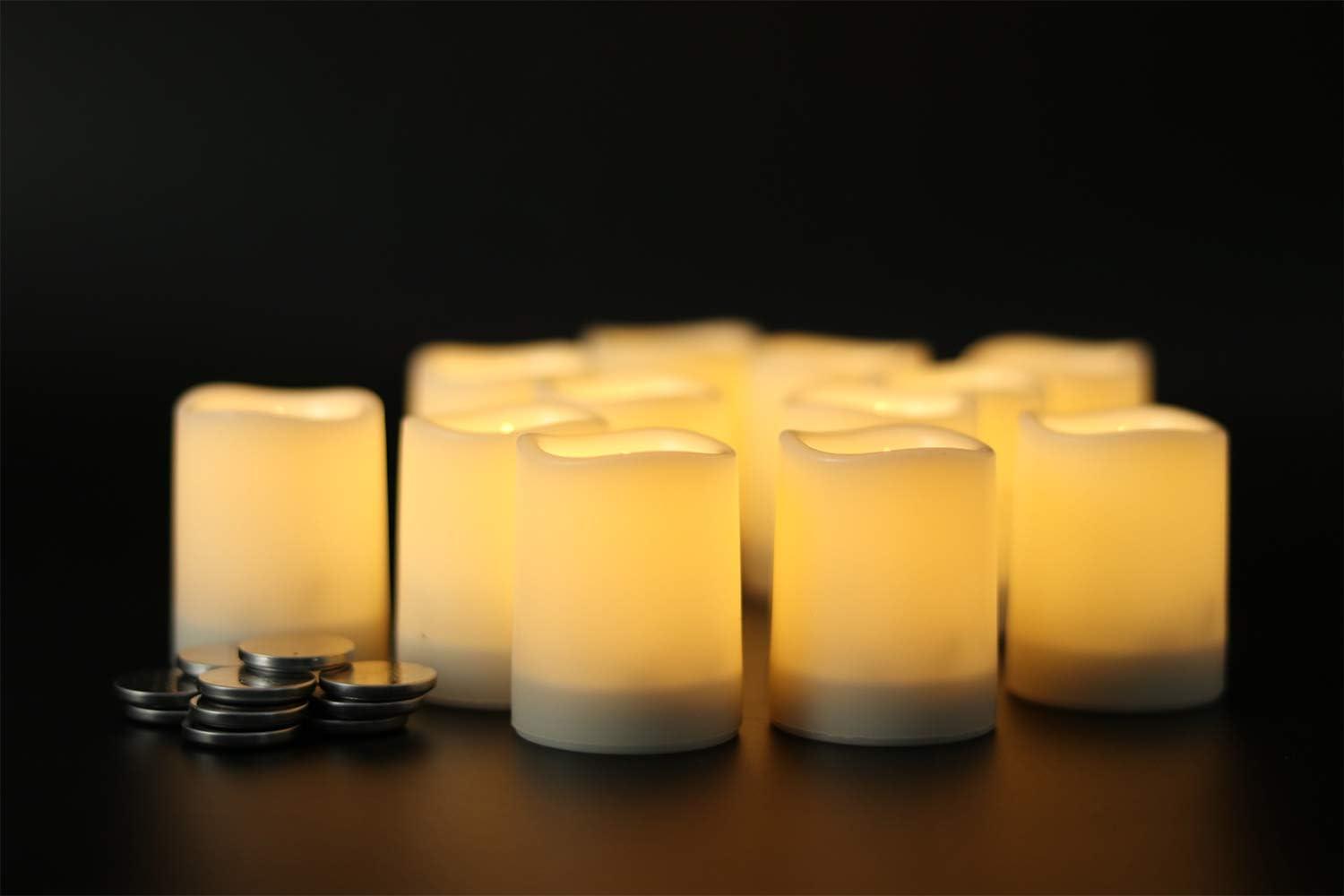 Outdoor Waterproof Flameless Votive Candles Flickering with Timer, Led Tea Lights Candles Battery Operated for Wedding Party Halloween Decoration(12 Pack)