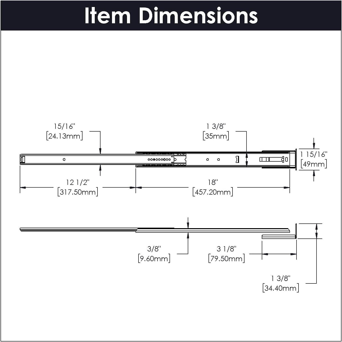 Drawer Slide Center Mount 3/4 Extension Cadmium Finish