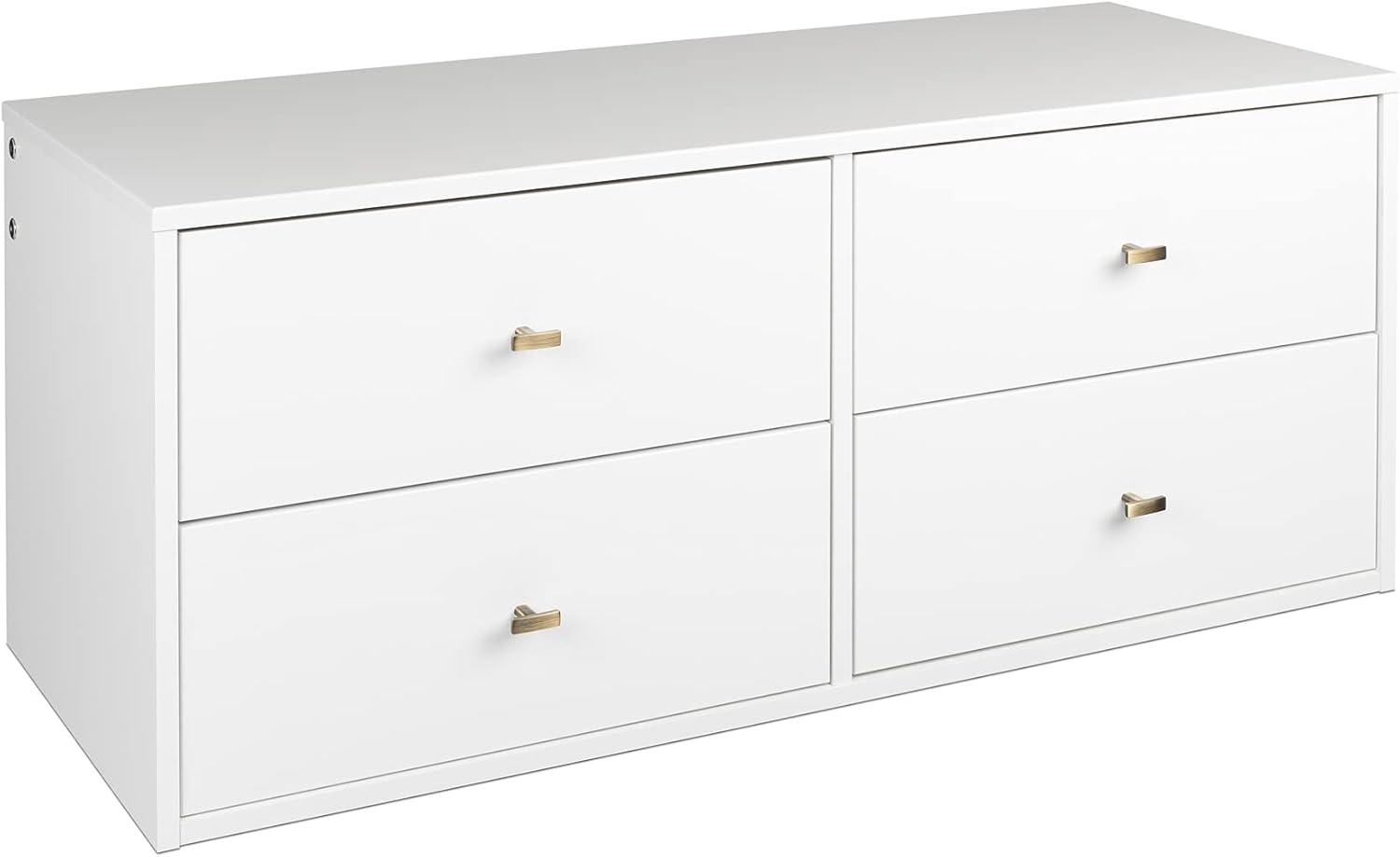 Serenity White Floating Dresser with Brushed Brass Knobs