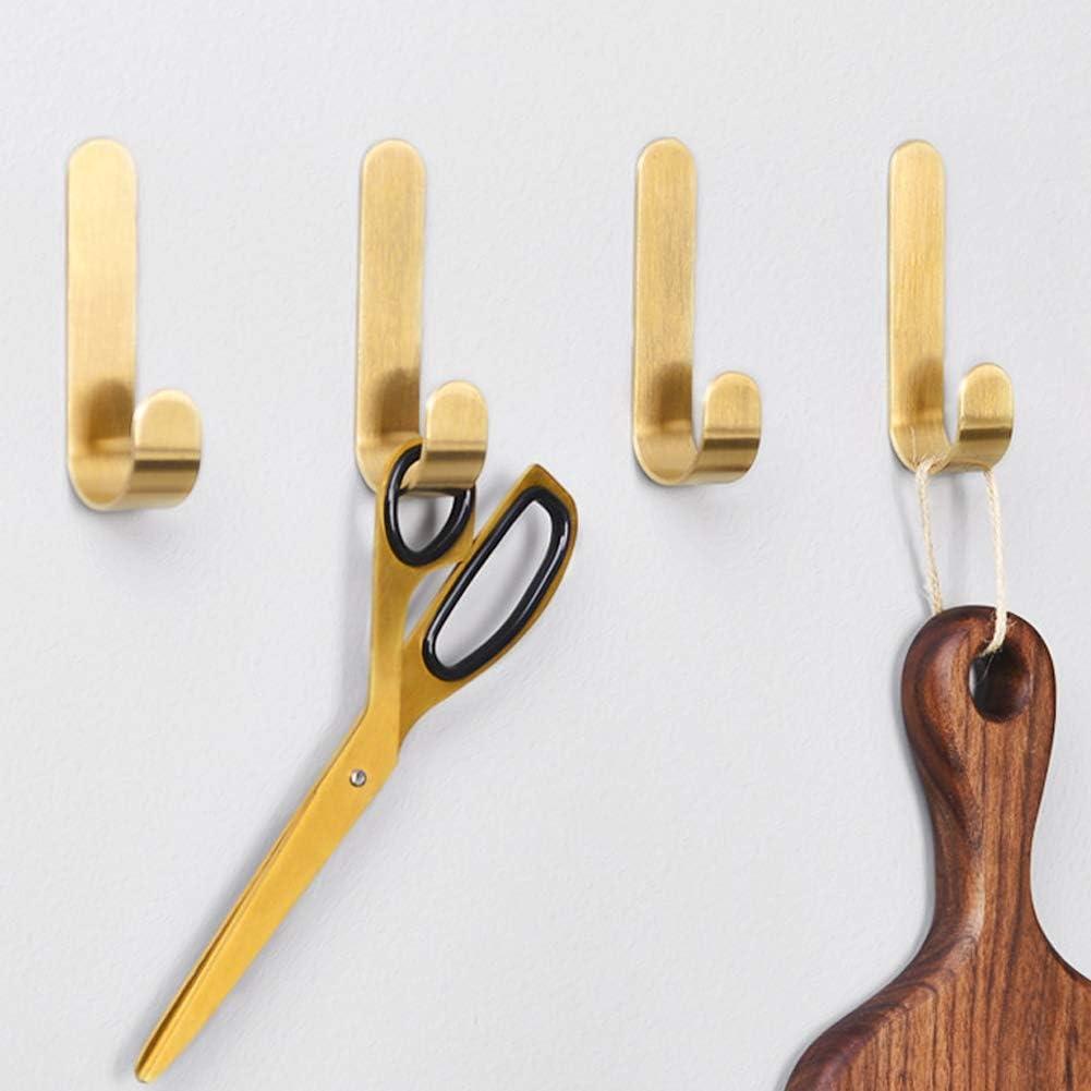 Golden Brass Bathroom Towel Hook - No Drill, Adhesive Installation - 2-Pack of Shower Kitchen Wall Hanging Hooks - Tasteful Design for Coats, Towels, and More - Easy Install -