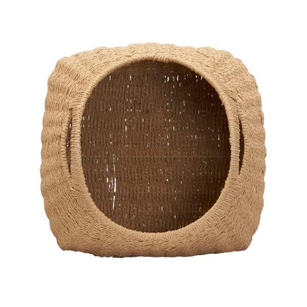 Household Essentials Basket with Handles Seagrass: Handwoven Round Storage, Brown Decorative Wicker, 14" Height