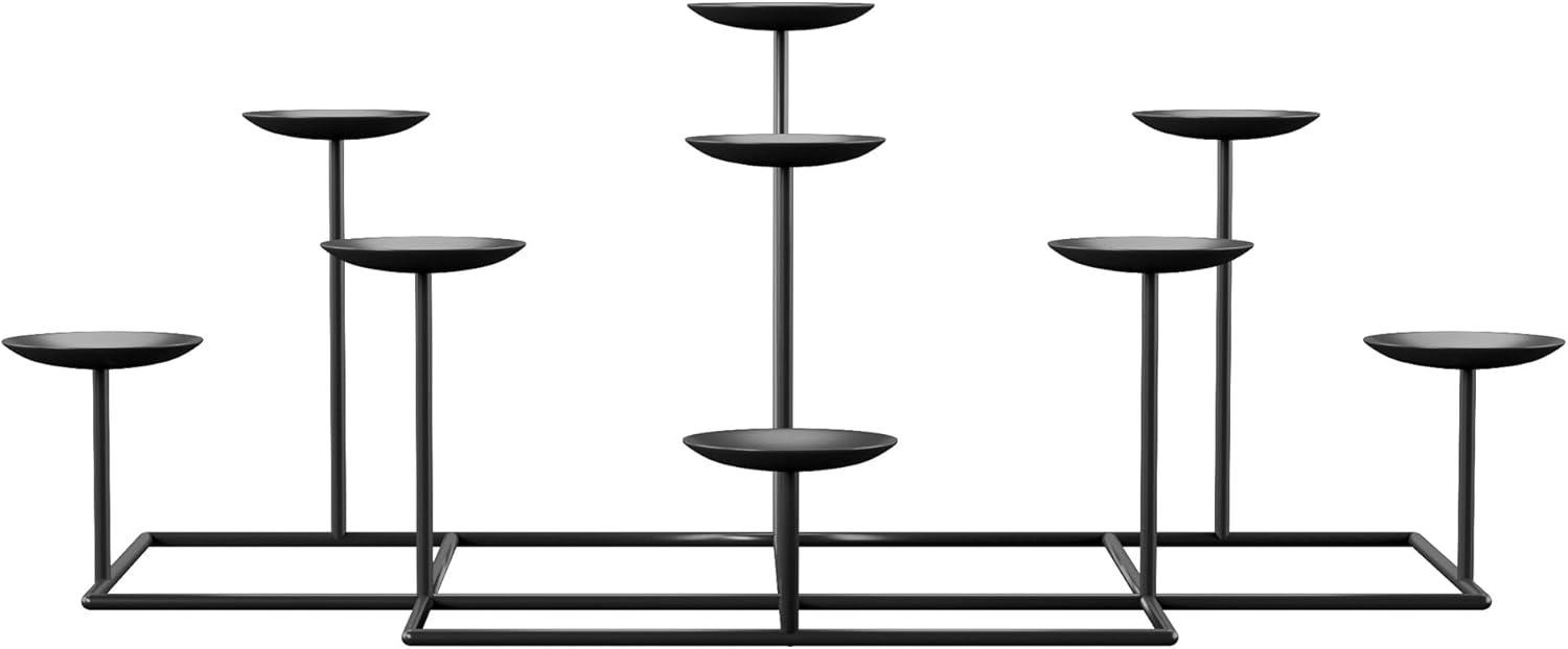 Elegant Matte Black 9-Platform Metal Candelabra