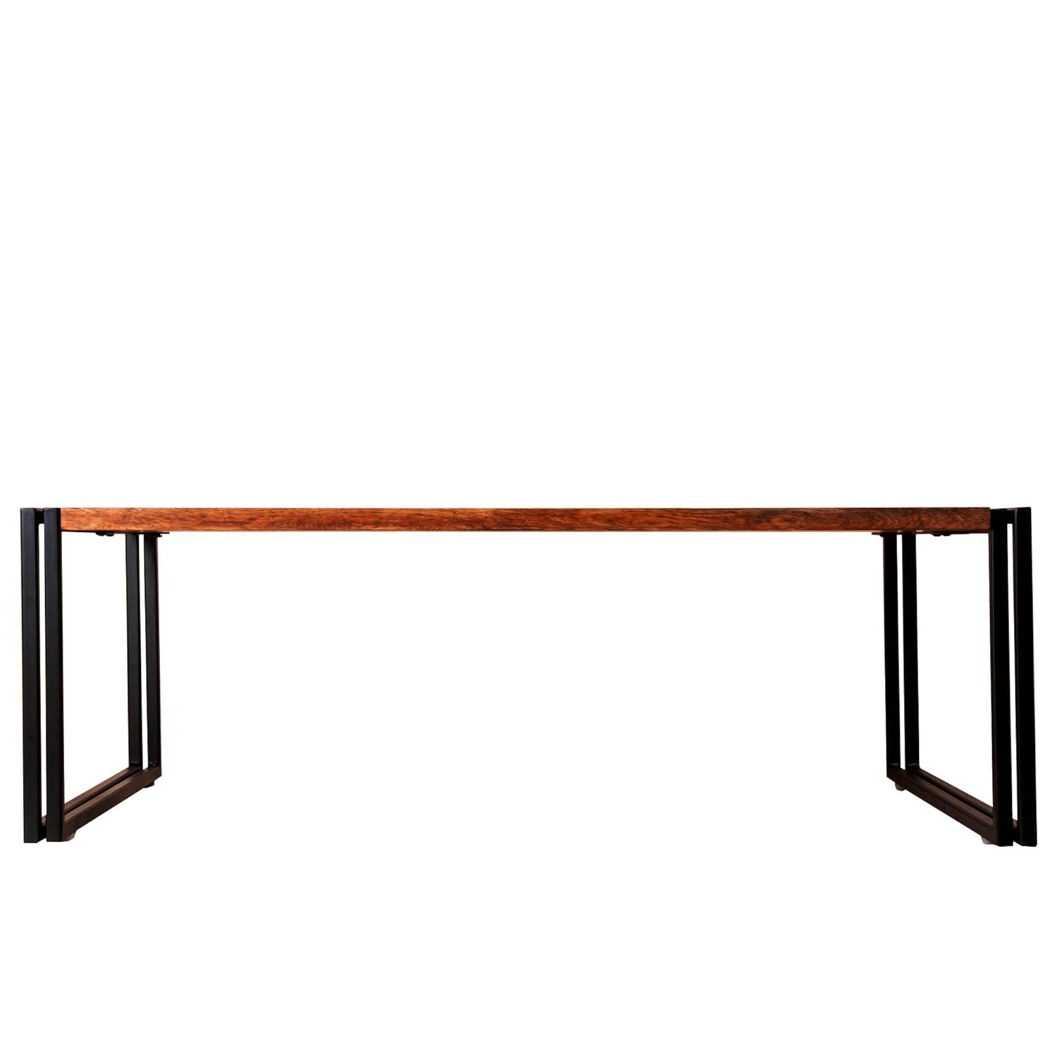 48 Inch Wooden Coffee Table with Double Metal Sled Base Brown and Black - Saltoro Sherpi