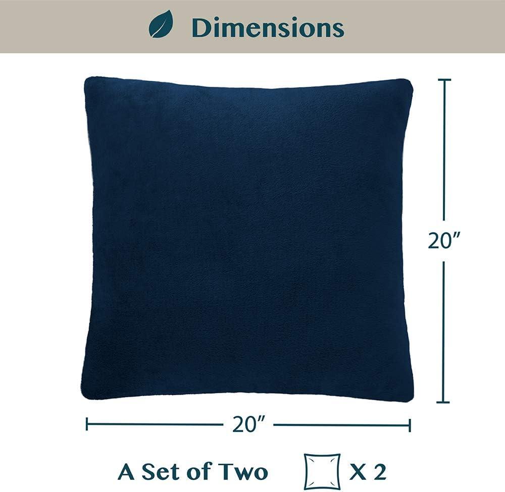 PAVILIA Set of 2 Throw Pillow Covers, Decorative Velvet Square Cushion Cases for Bed Sofa Couch Bedroom Living Room, Navy Blue/20 x 20