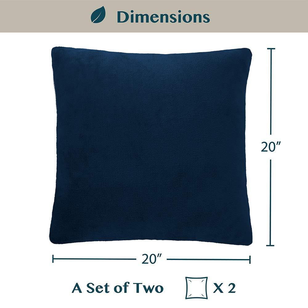 PAVILIA Set of 2 Throw Pillow Covers, Decorative Velvet Square Cushion Cases for Bed Sofa Couch Bedroom Living Room, Navy Blue/20 x 20