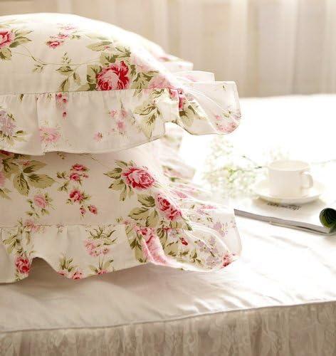 Pink Floral Cotton Ruffled Standard Pillowcases