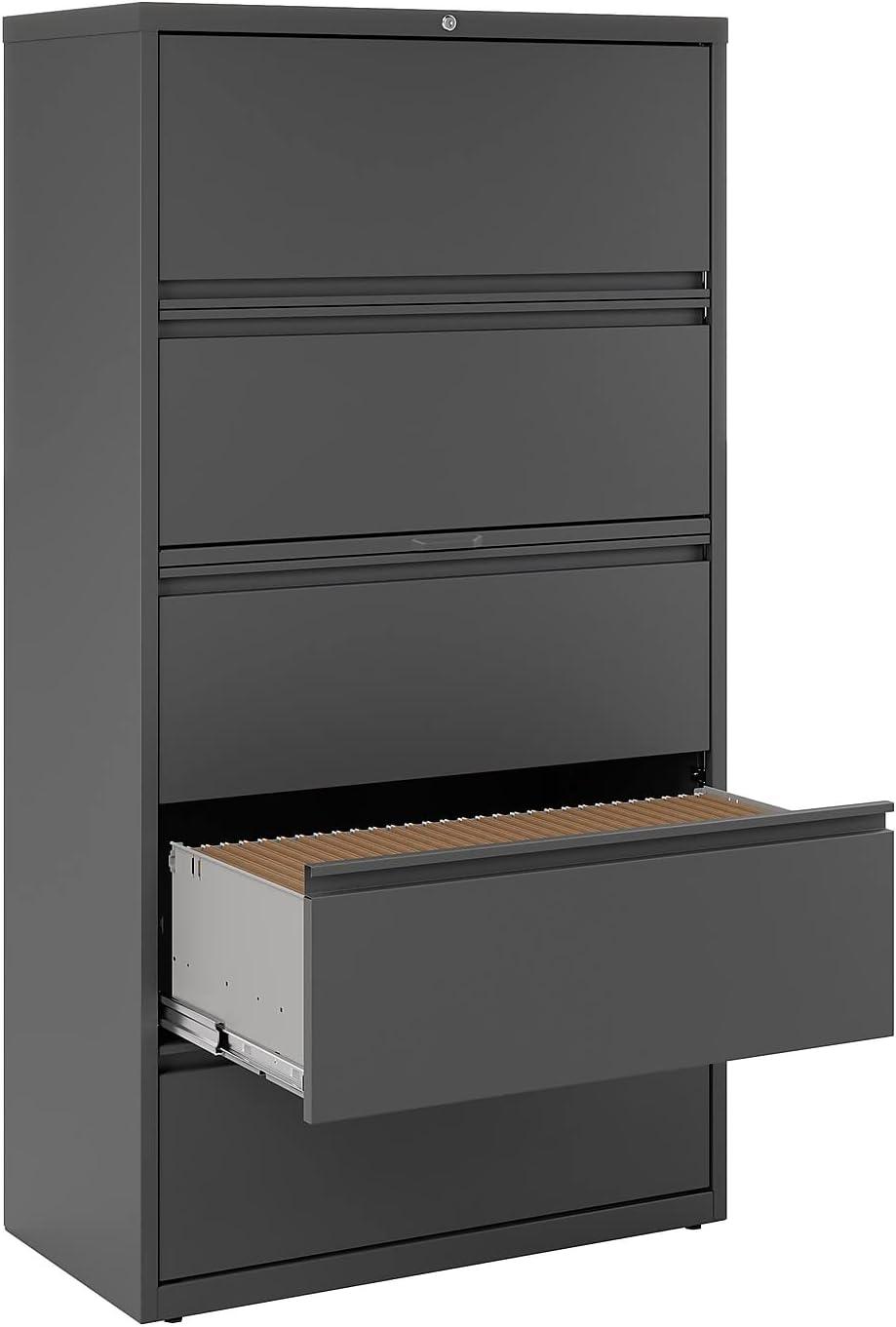 Charcoal 5-Drawer Lockable Lateral File Cabinet with Binder Storage