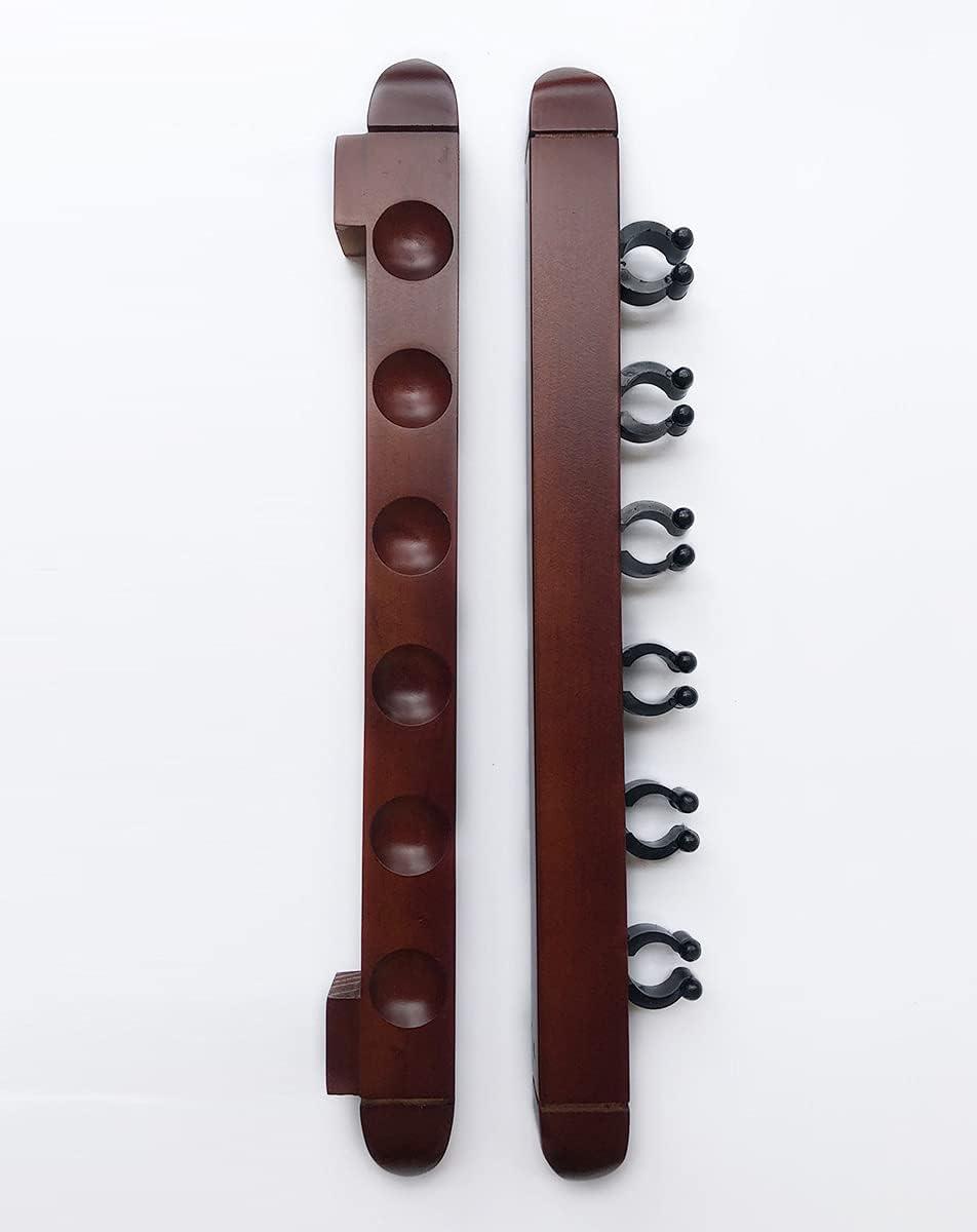 Billiard Wooden Cue Rack for 6 Pool Sticks, Wall Mount Hardwood Pool Cue Sticks Rack (Red)