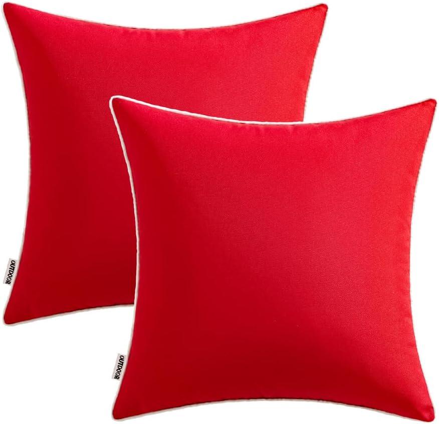 MIULEE Pack of 2 Decorative Outdoor Waterproof Pillow Covers Square Garden Cushion Sham Throw Pillowcase Shell for Spring Patio Tent Couch 18x18 Inch Red