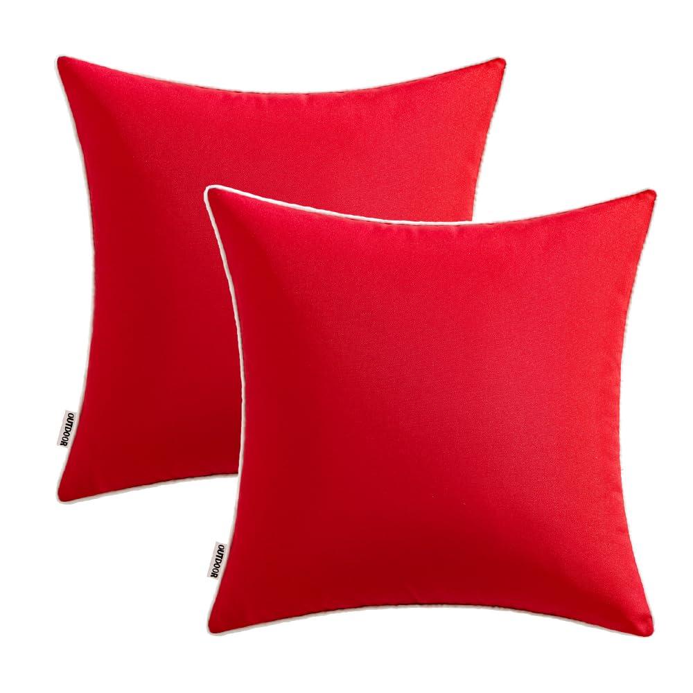 MIULEE Pack of 2 Decorative Outdoor Waterproof Pillow Covers Square Garden Cushion Sham Throw Pillowcase Shell for Spring Patio Tent Couch 18x18 Inch Red