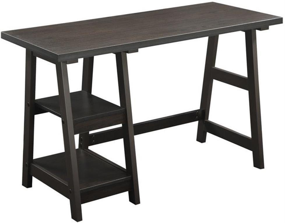 Convenience Concepts Designs2Go 29.25" Tall Trestle Desk with Shelves, Espresso