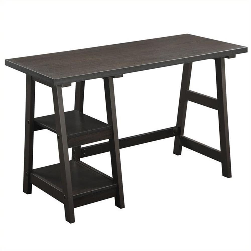Convenience Concepts Designs2Go 29.25" Tall Trestle Desk with Shelves, Espresso