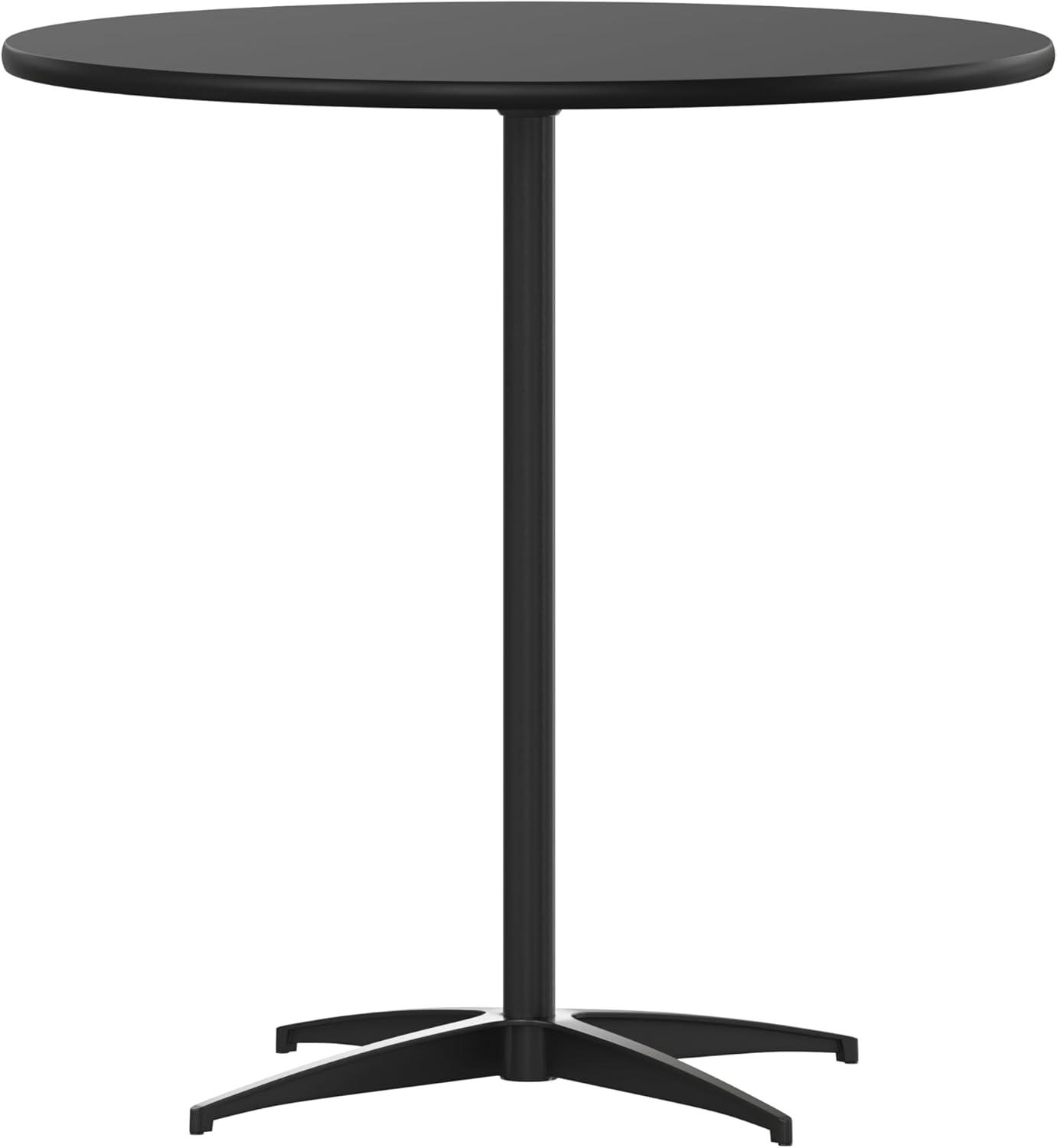 Flash Furniture Lars 30'' Round Wood Cocktail Table with 30'' and 42'' Columns, Black