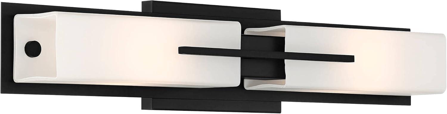 Possini Euro Design Midtown Mid Century Modern Wall Light Black Hardwire 23 1/2" 2-Light Fixture White Glass for Bedroom Bathroom Vanity Reading House