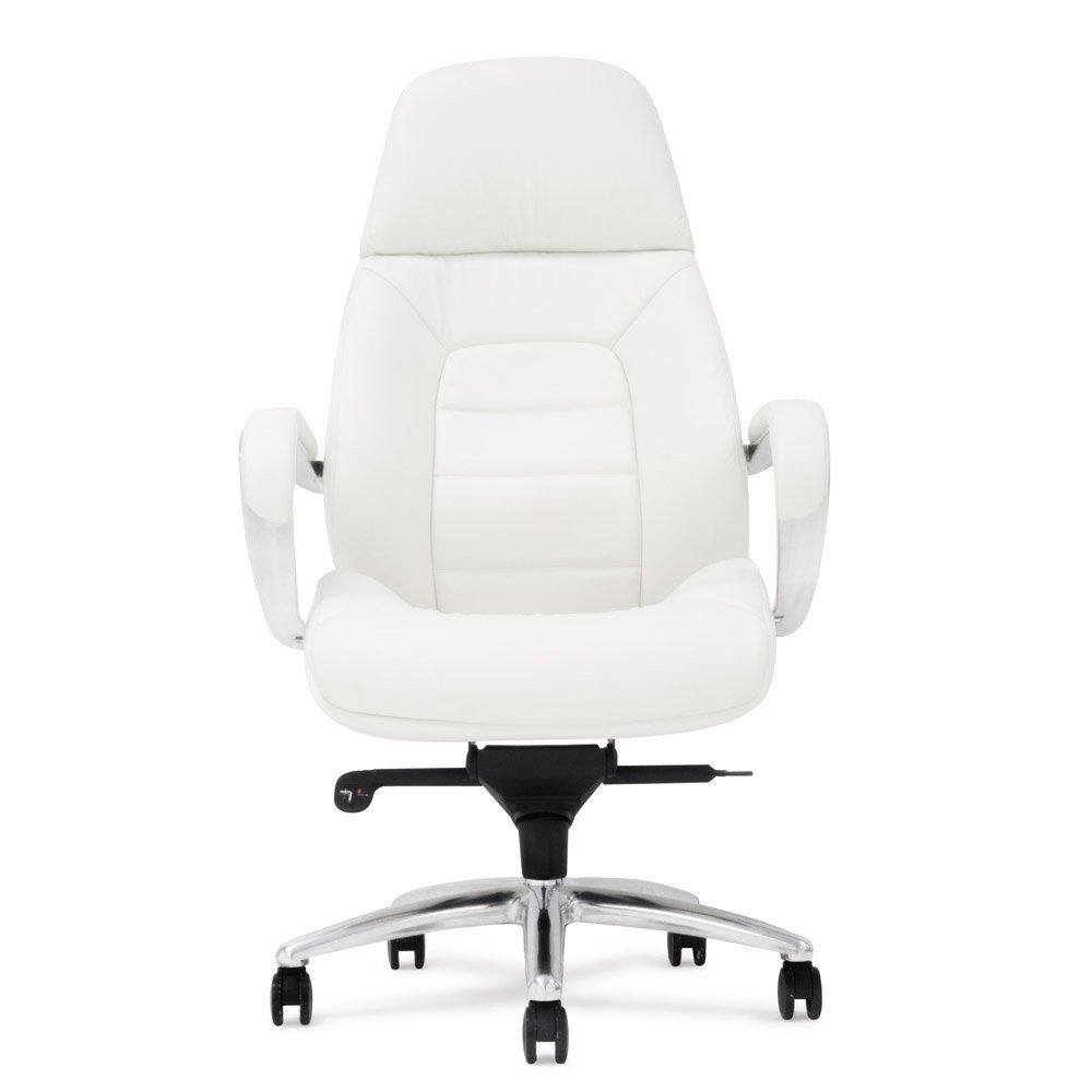 Zuri Furniture Gates Genuine Leather Aluminum Base High Back Executive Chair - White