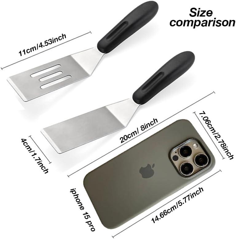 2 Pieces Small Spatula Set, Stainless Steel Mini Serving Spatula for Kitchen Use, Flipping or Cooking for Brownie, Cookie, Lasagna, Pancakes & Cake(Black+Silver)