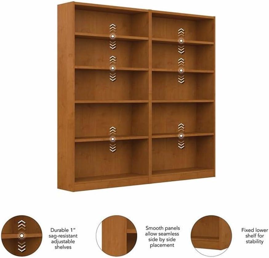Universal Tall 5 Shelf Bookcase in Natural Cherry (Set of 2) - Engineered Wood