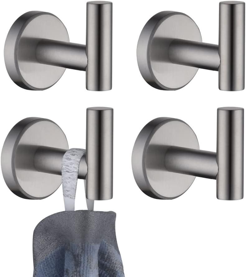 Syrinx Towel Hooks for Bedroom Kitchen Hotel Office - Stylish and Durable(4 Pack Brushed Nickel)