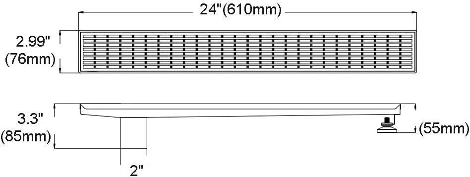 Accreate 24 Inch Linear Shower Drain, Brushed Nickel Shower Floor Drain, High Flow Shower Drain Kit with Removable Grid Cover, Hair Filter and Adjustable Leveling Feet