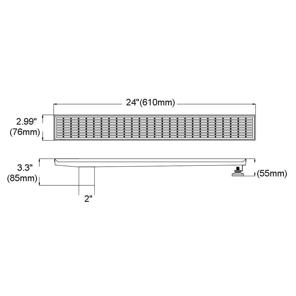 Accreate 24 Inch Linear Shower Drain, Brushed Nickel Shower Floor Drain, High Flow Shower Drain Kit with Removable Grid Cover, Hair Filter and Adjustable Leveling Feet
