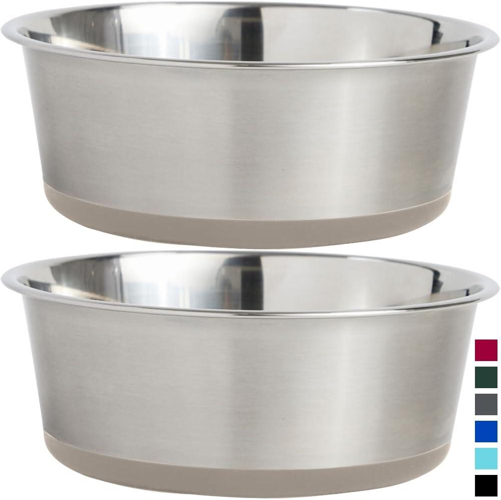 Dog Bowl Set of 2, Heavy Duty Stainless Steel Bowls by Gorilla Grip, Holds 8 Cups, Beige