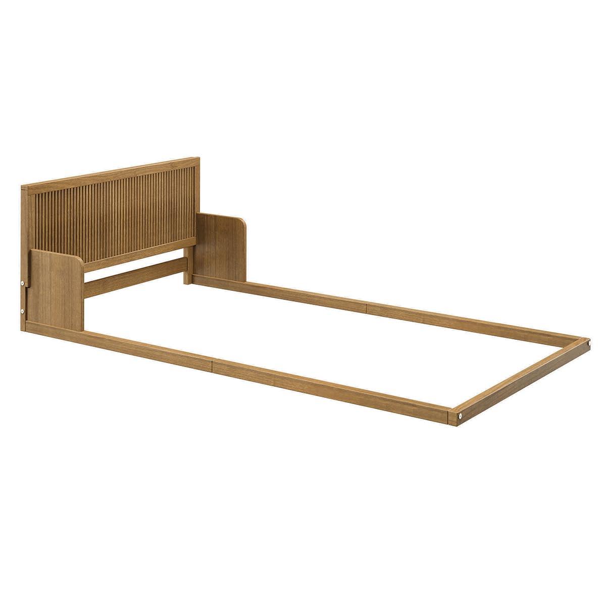 P'Kolino Natural Oak Twin Reeded Wood Floor Bed - Montessori Inspired Floor Bed for Kids - FSC Certified Solid Pine Wood Construction