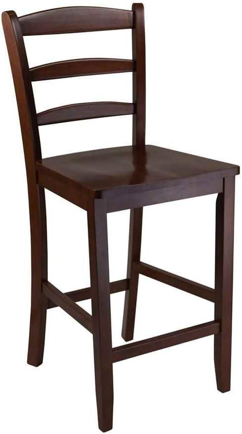 Set of 2 Ladder Back 24" Counter Height Barstool Hardwood/Walnut - Winsome: Solid Wood, Unupholstered, Antique Finish