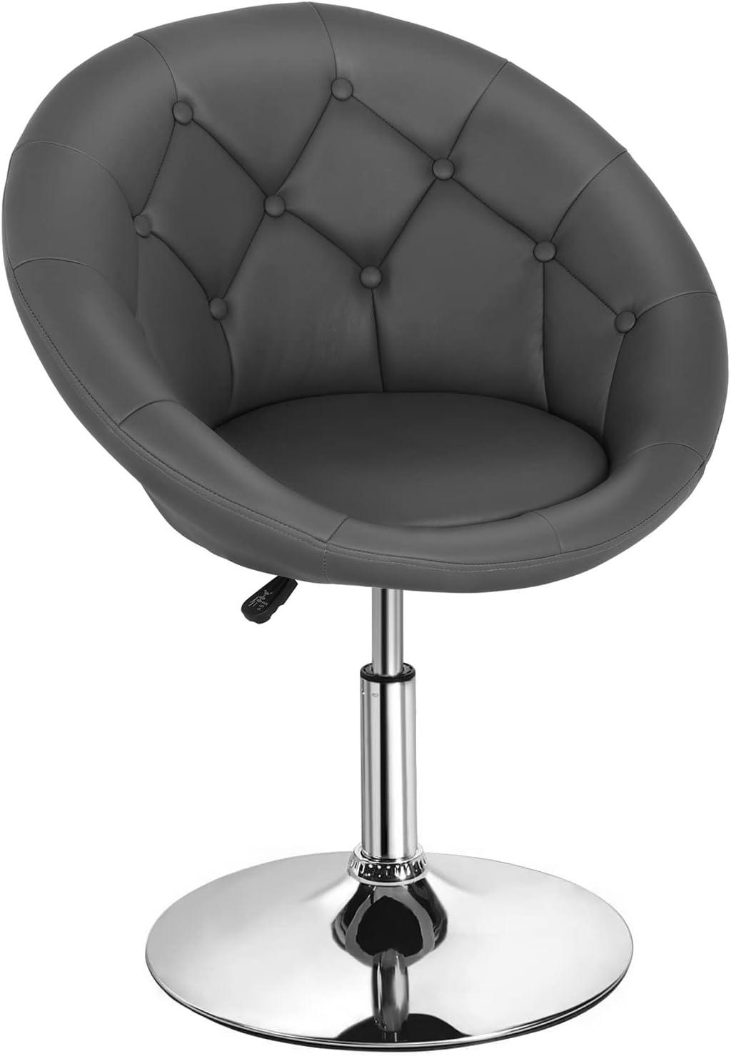 Costway 1PC Adjustable Modern Swivel Round Tufted Back Accent Chair PU Leather Black