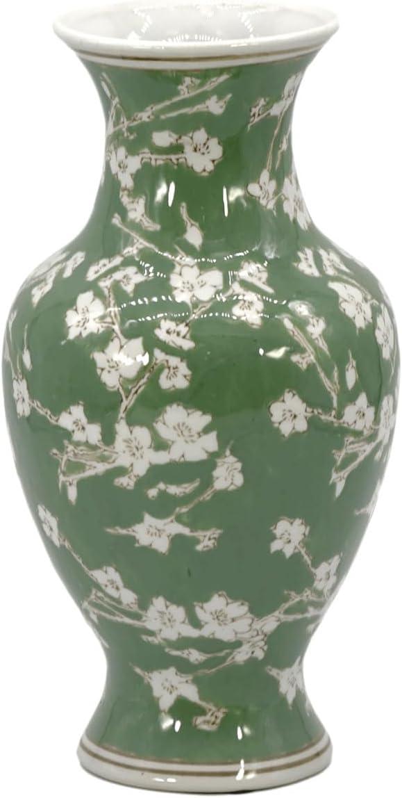 Dark Blue Floral Chinoiserie Ceramic Vase with White Accents