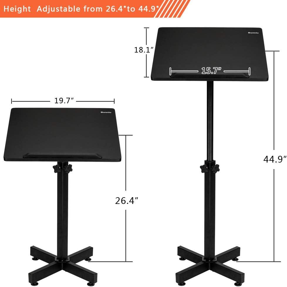 Bonnlo Classic Lectern Podium Stand, Height Adjustable Mobile Podium, Multi-Purpose Tabletop for Speech, Lecture, Church, Reading or Laptop Desk with Edge Stopper, Black