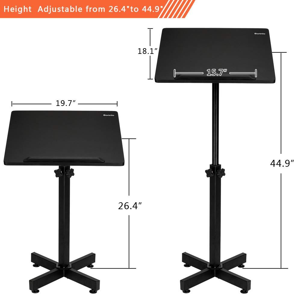 Bonnlo Classic Lectern Podium Stand, Height Adjustable Mobile Podium, Multi-Purpose Tabletop for Speech, Lecture, Church, Reading or Laptop Desk with Edge Stopper, Black