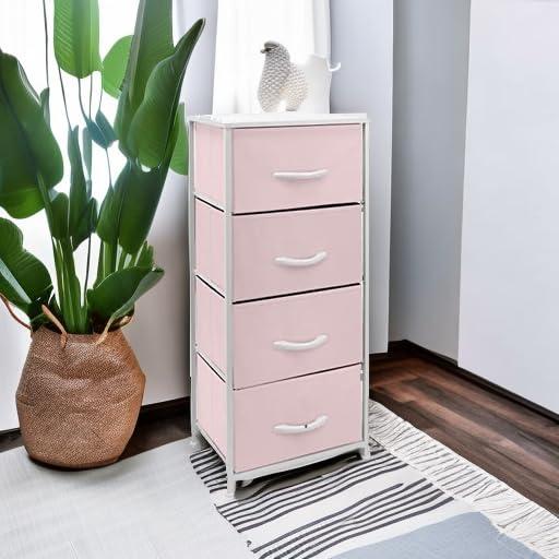 Sorbus Fabric Dresser for Kids Bedroom - Chest of 5 Drawers, Tall Storage Tower, Clothing Organizer, for Closet, for Playroom, for Nursery, Steel Frame, Fabric Bins - Wood Handle (Pink)
