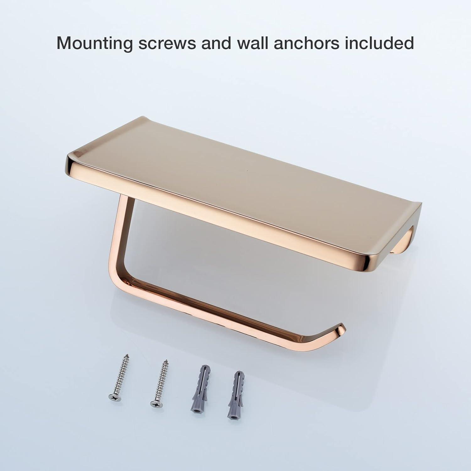 Rose Gold Wall Mounted Toilet Paper Holder with Shelf